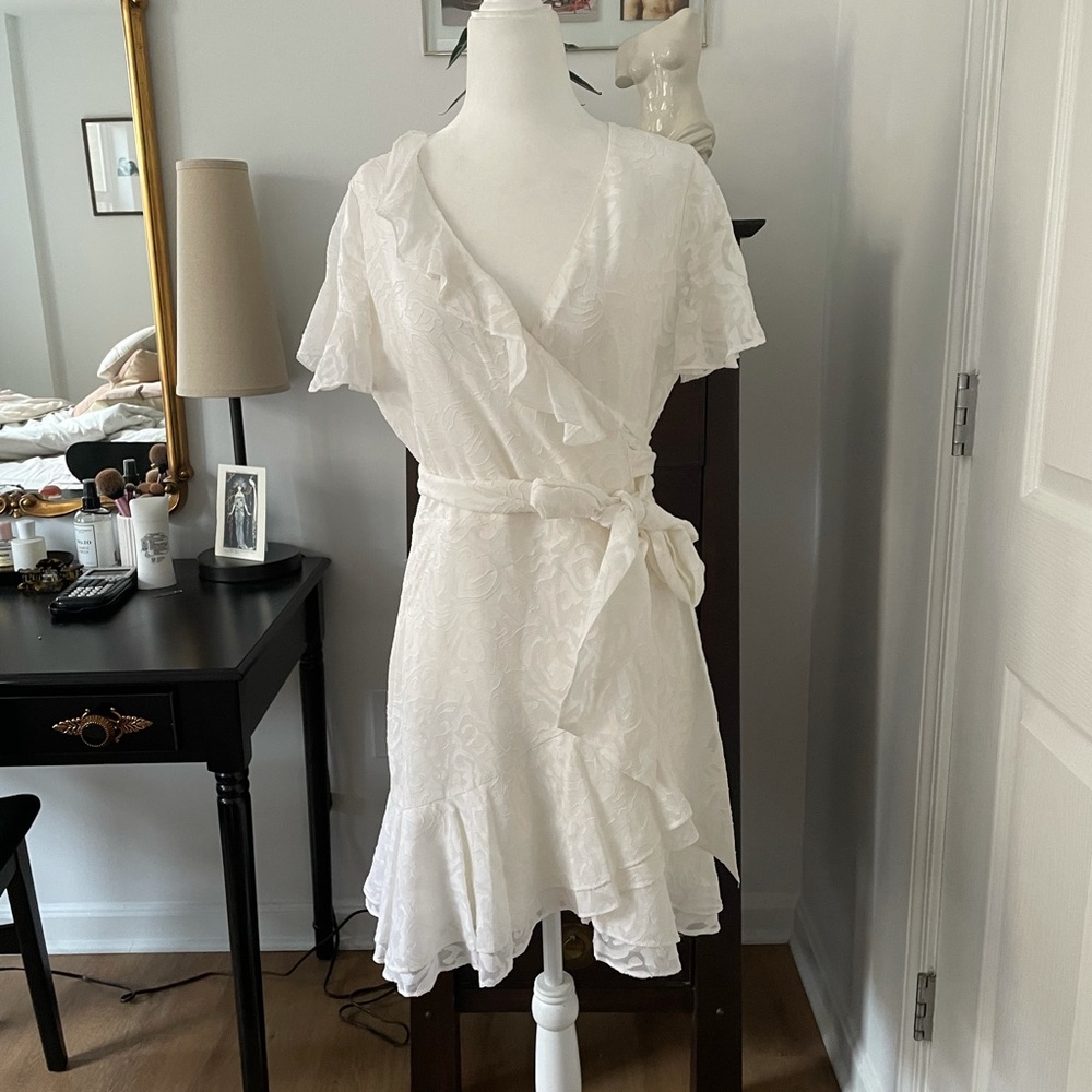 TANYA TAYLOR white lace wrap dress